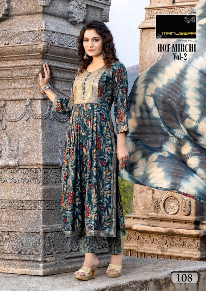 Hot Mirchi Vol 2 By Manjeera Naira Cut Designer Kurti With Bottom Dupatta Wholesalers In Delhi
